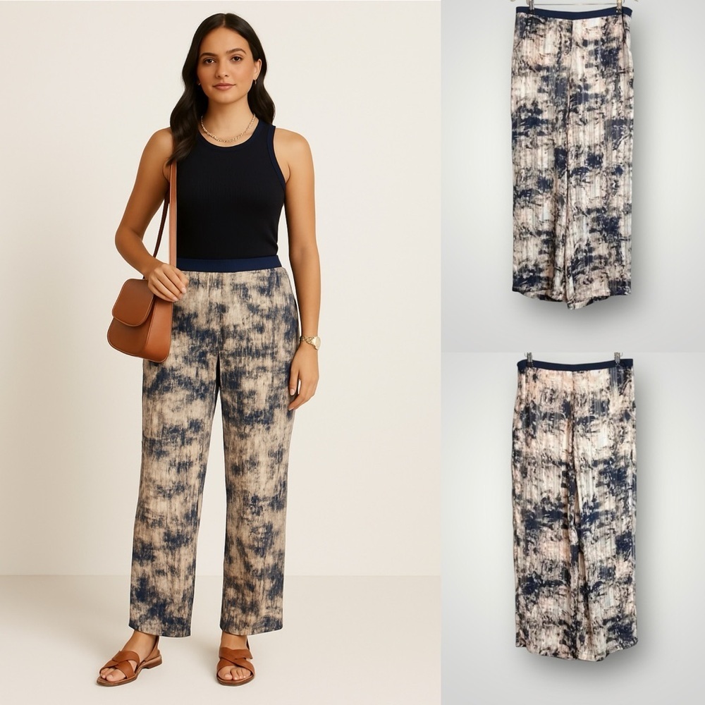 Cache Wide Leg Chiffon Sheer Pants Size 10 Shorts Lined Side Zip Hook & Eye VTG